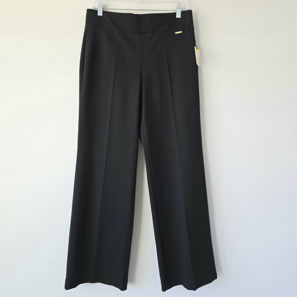 Anne Klein Ponte Pull On Wide Leg Pants Women M Black NWT